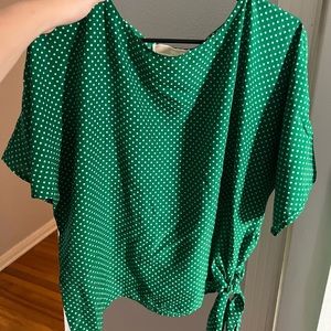 Michael Kors Green with white polka dots top size medium